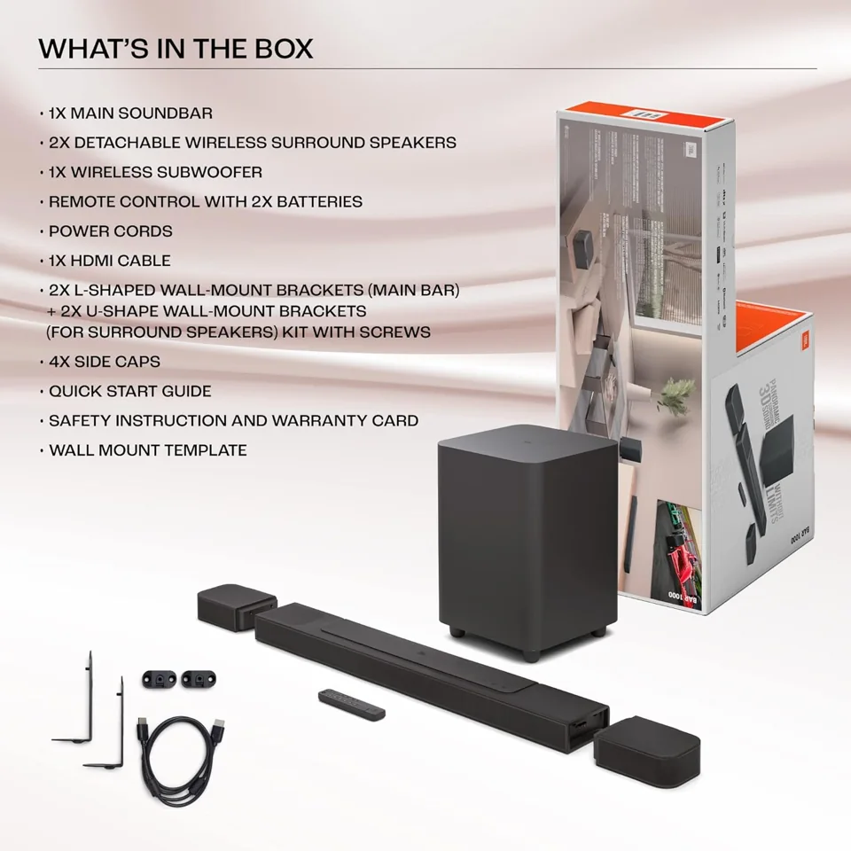JBL Bar 1000 Pro, 11.1 (7.1.4) Channel Truly Wireless Soundbar with True Dolby Atmos®