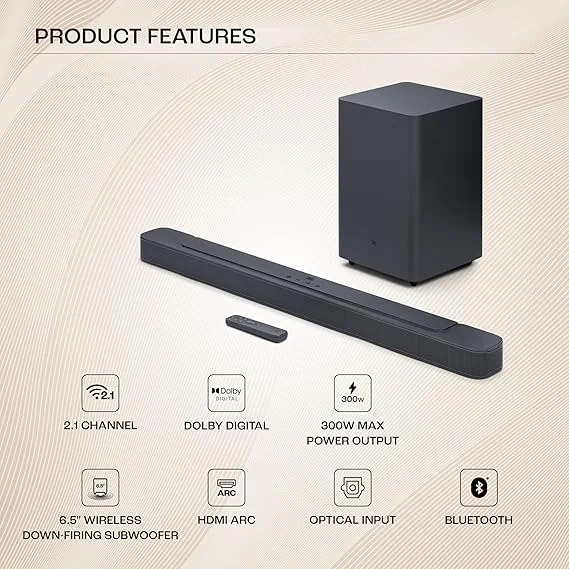 JBL Bar 2.1 Deep Bass (MK2), Soundbar with 6.5” Down-Firing Wireless Subwoofer